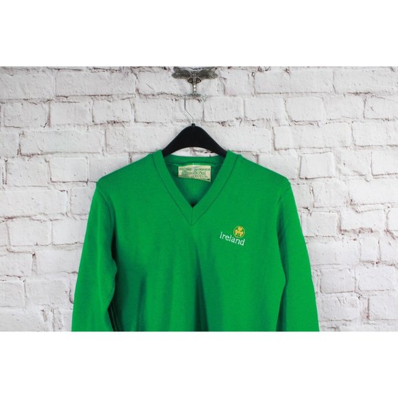 Vintage Traditional Craft Green Knitwear Ireland Logo V-Neck Sweater 38-40 - Picture 3 of 9